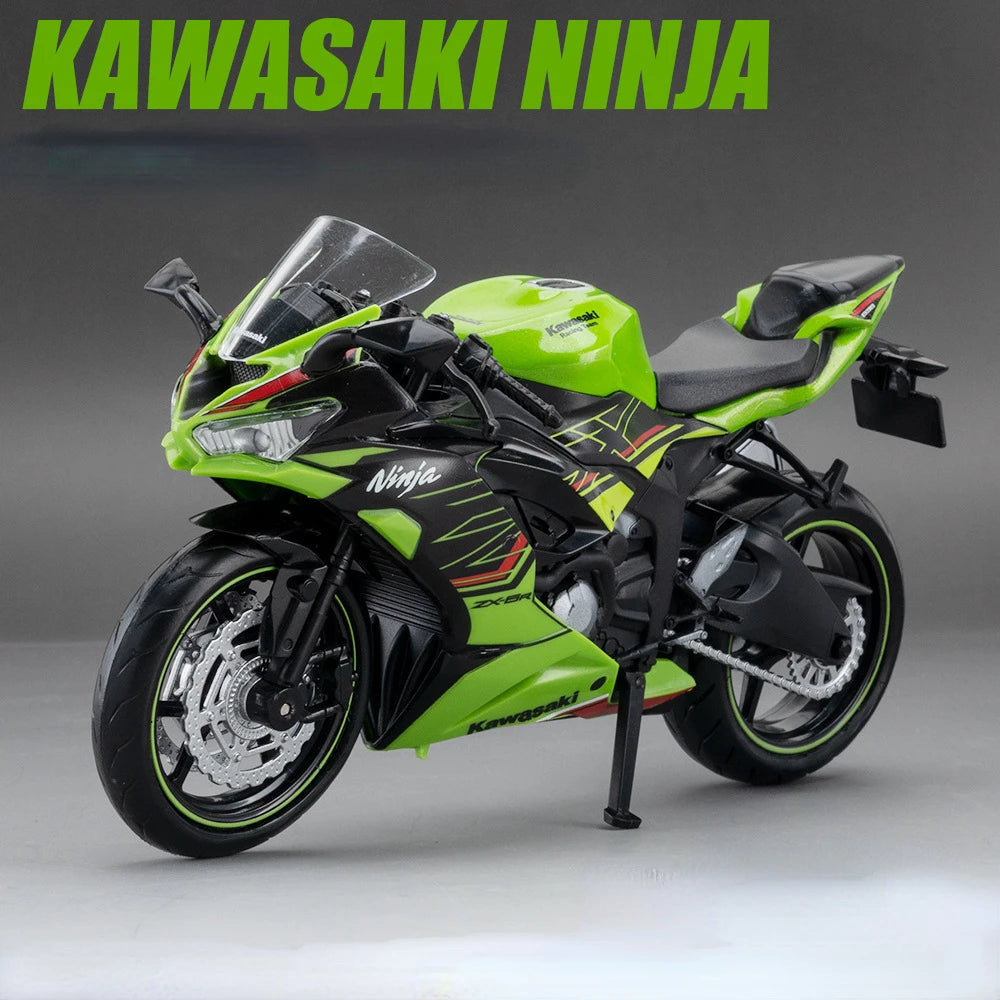 1:12 Kawasaki NIJIA ZX-6R Motorcycle Alloy Model Cars Toys Rubber Tires Wheel Shock Absorpoon Vehicle for Children Festival Gift