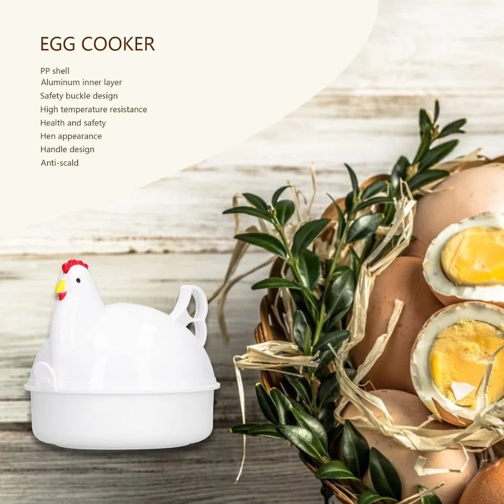 Chicken Shaped Microwave Egg Cooker, Can Cook 4 Eggs, Hard Plastic Shell, Aluminum Alloy Material, Can Cook Eggs Soft or Firm.