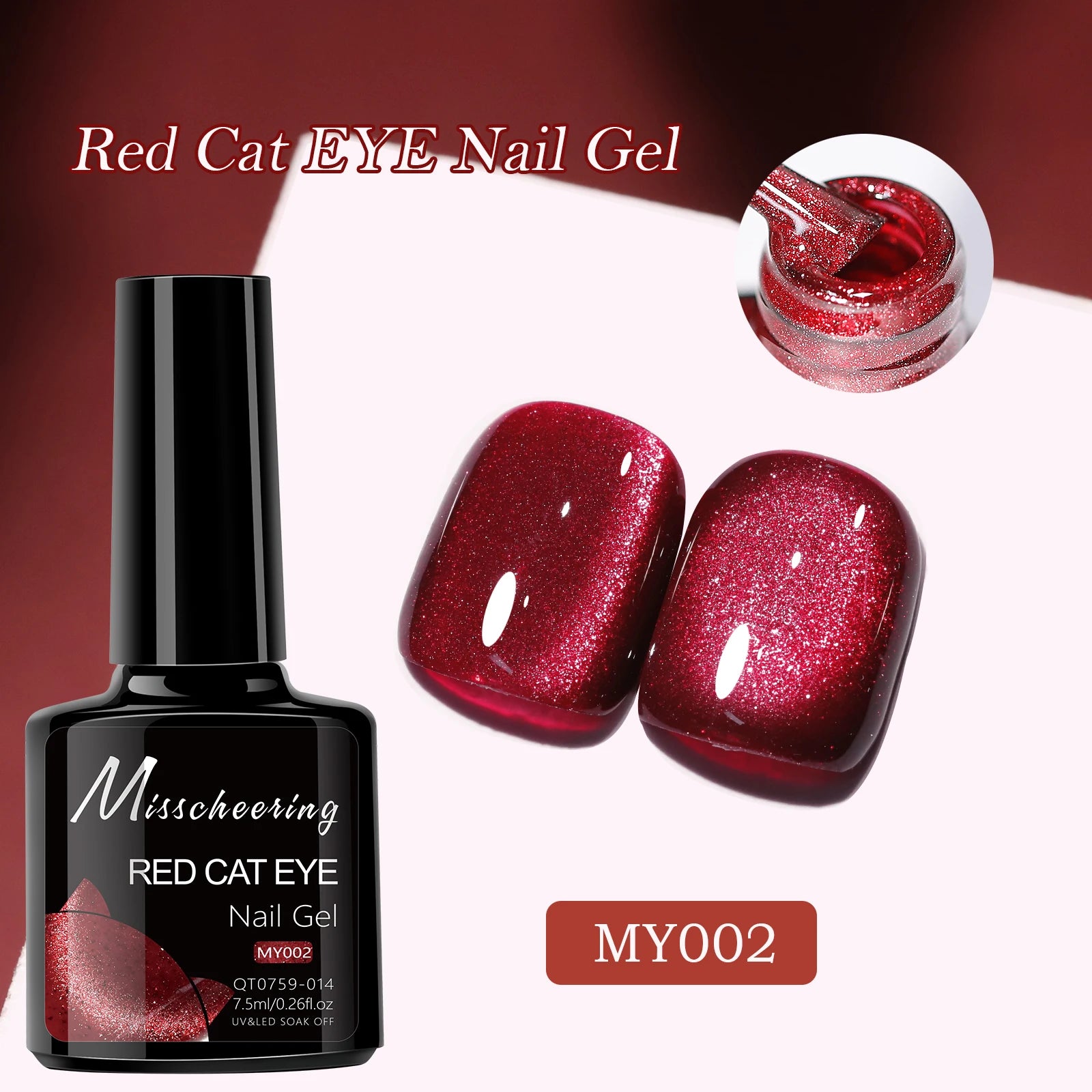 7.5ml Red Ruby Cat Eye Magnetic Gel Nail Polish For Nails Toes DIY Sparking Glass Varnis Semi Permanent Soak Off UV LED Gel