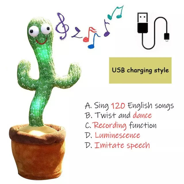 Dancing Cactus Repeat Talking Toy Electronic Plush Toys Can Sing Record Lighten USB Early Education Funny Gift Interactive Bled