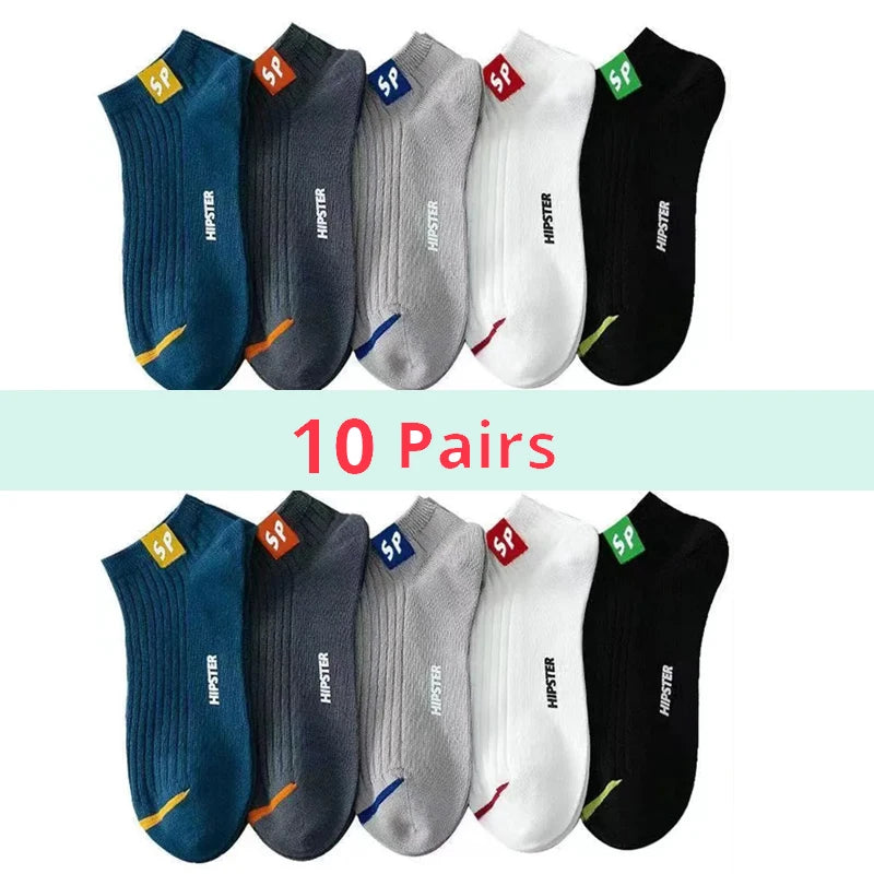 5 Pairs Mens Letters SP Short Socks Spring And Summer Shallow Low Top Sport Short Socks Trend In Tube Socks