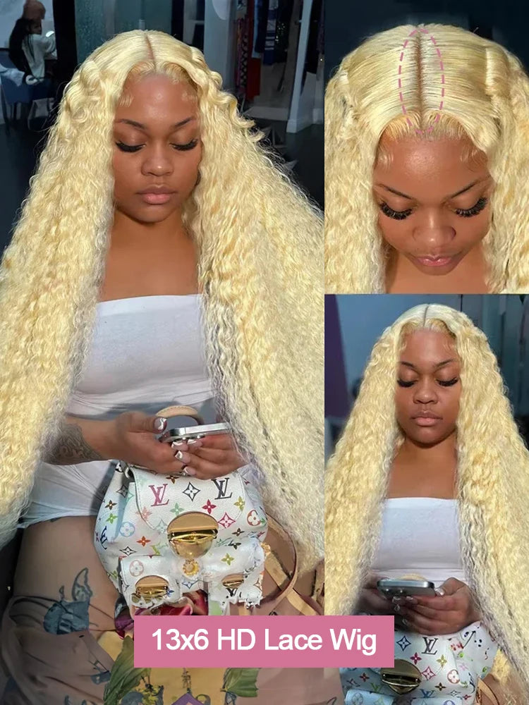 42 Inch 613 Honey Blonde Curly 13x6 HD Lace Frontal Wig Human Hair Brazilian Colored 13x4 Lace Front Wigs For Women 250% Density