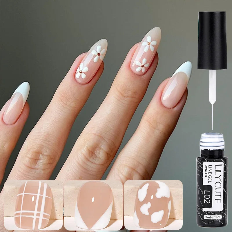 LILYCUTE  5ml Gold Sliver Metallic Liner Gel Nail Polish French Style Super Bright Mirror Pull Line Graffiti Painting Stripe Gel