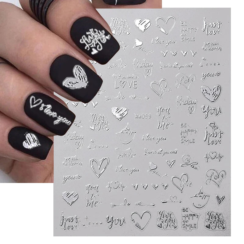 1PCS 3D Laser Heart Letter Nail Sticker Nail Art Decoration Flower Star Nail Accessories Decal Stickers Nail Supplies Nail Parts