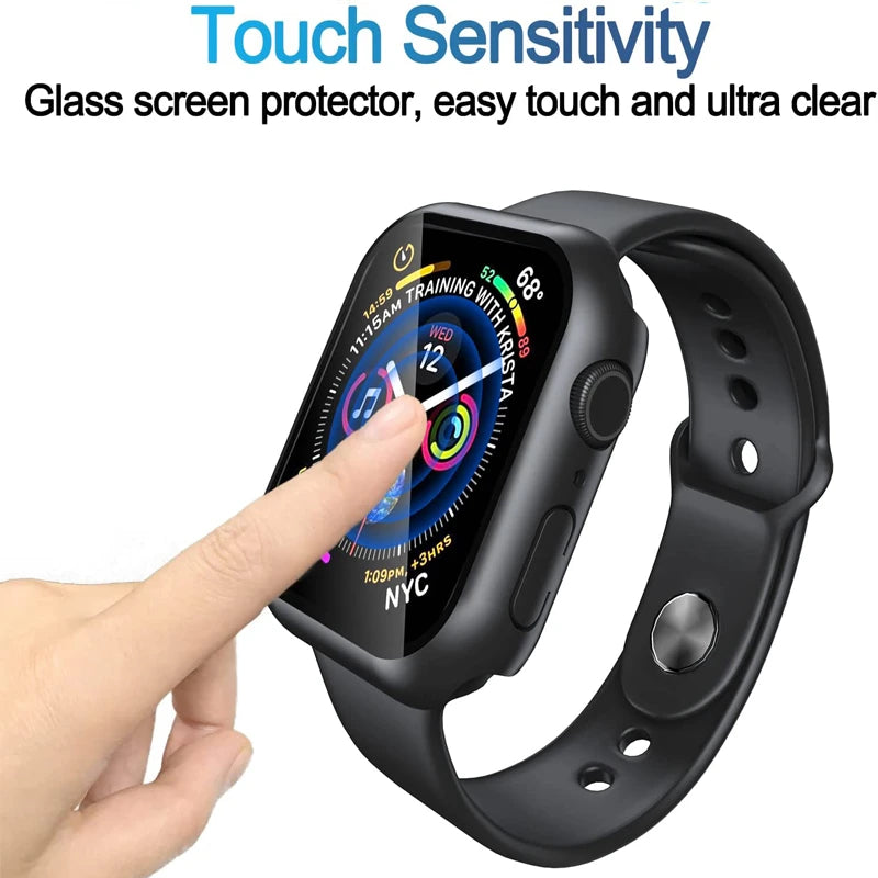 Glass+Cover For Apple Watch case 8 7 6 SE 5 9 iWatch Accessorie Screen Protector Apple watch serie 44mm 40mm 41mm 45mm 42mm 38mm