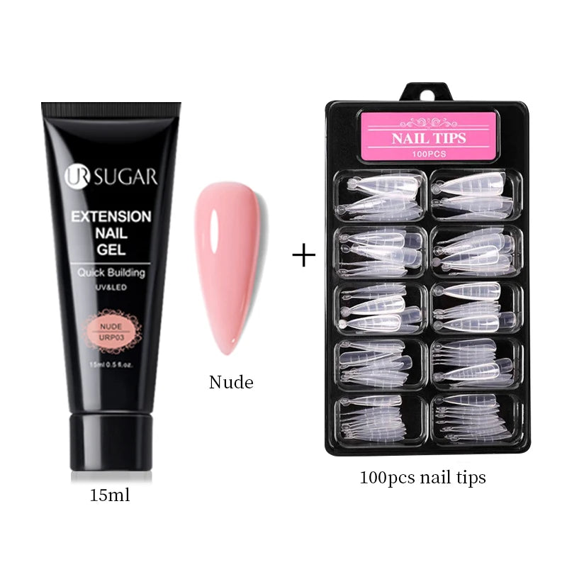 UR SUGAR 15ml Nail Extension Gel Soak Off UV LED Acrylic Crystal White Clear Nude Gel Nail Polish UV Construction Gel