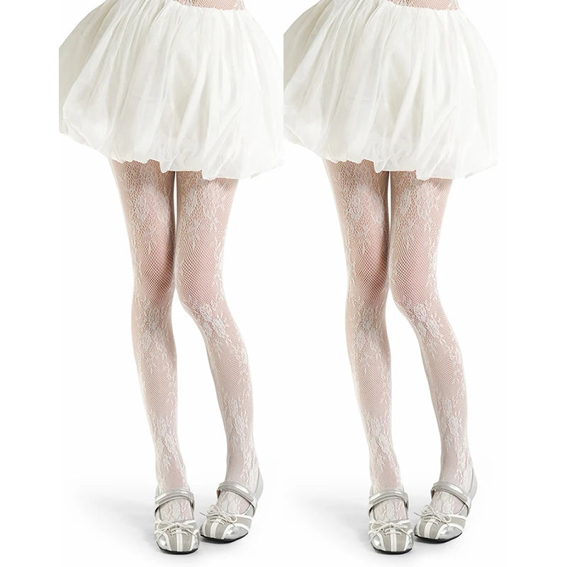 Cute Lolita Tights Women Sexy Lace Floral Thigh High Stockings Pantyhose Lingerie Hosiery Mesh Fishnet Stockings Women Tights