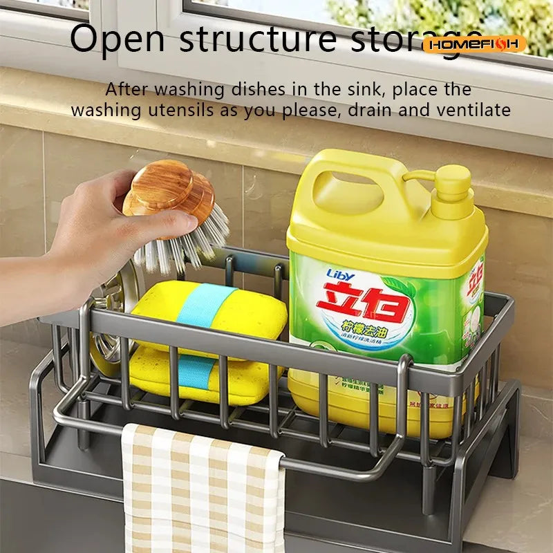 HMJ2  Multi Functional Kitchen Sponge Rack Drain Water Place Dish Soap Organize Rags Capacity Countertop And Store Items