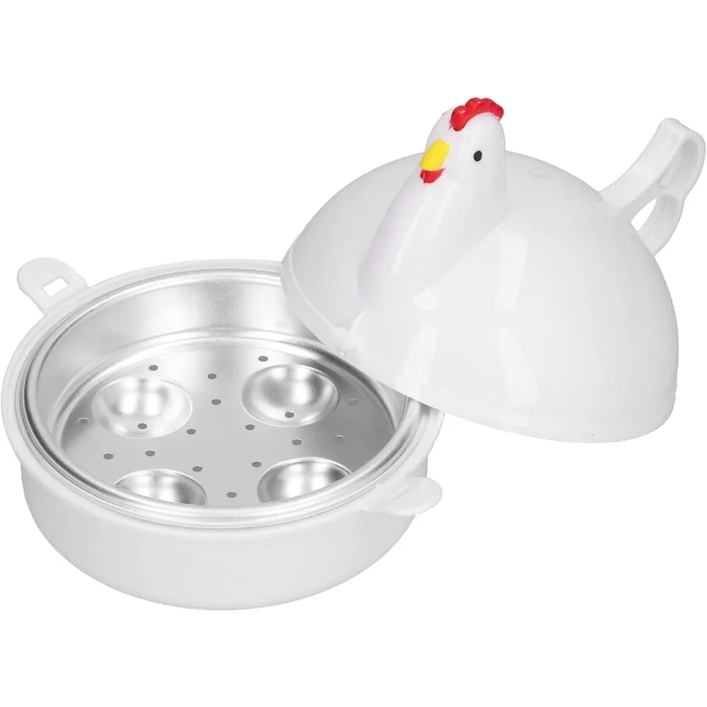 Chicken Shaped Microwave Egg Cooker, Can Cook 4 Eggs, Hard Plastic Shell, Aluminum Alloy Material, Can Cook Eggs Soft or Firm.