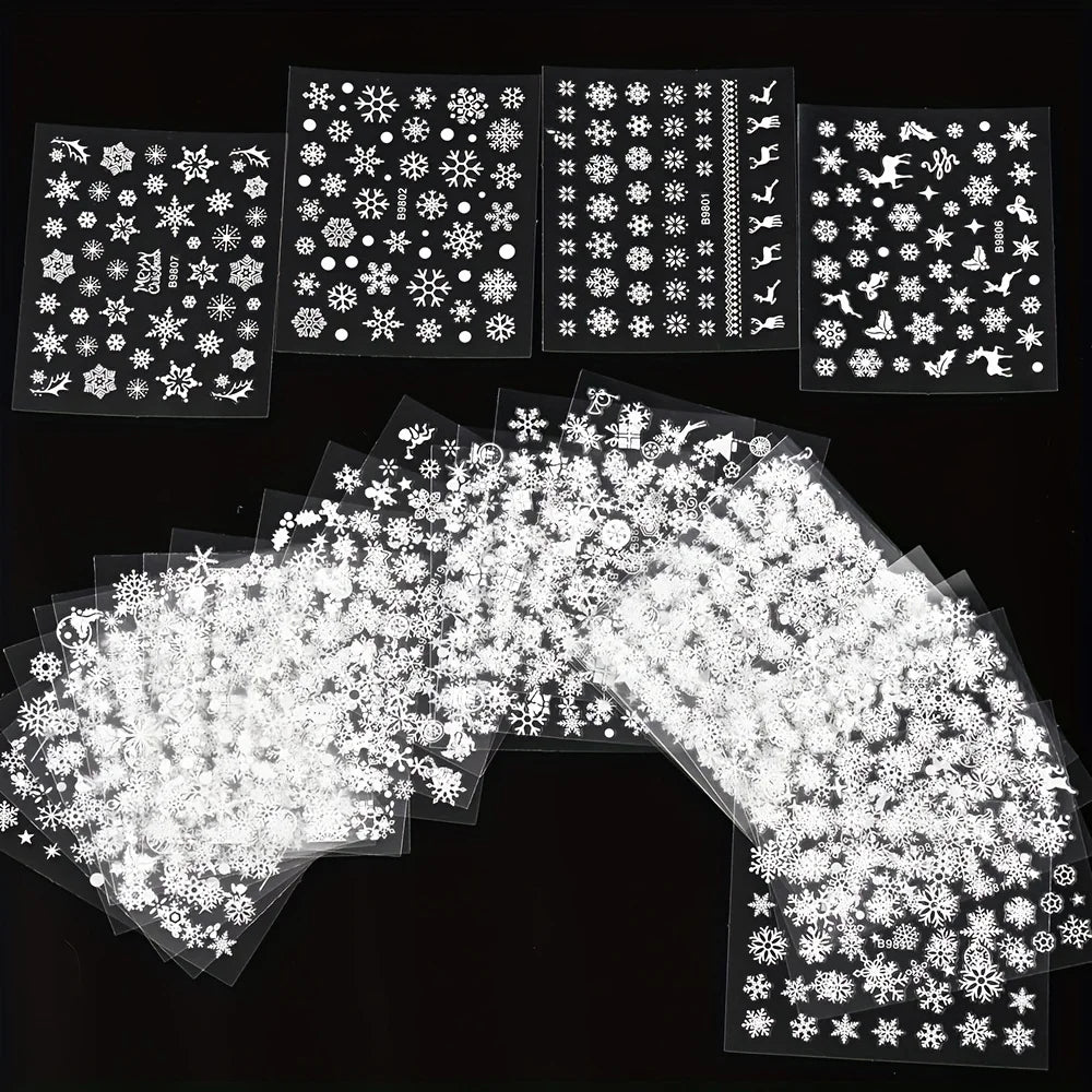 30pcs Sheets Christmas 3D Nail Art Stickers Decals Nail Art Supplies for Women And s - Self-Adhesive Cartoon Snowflake Snowman