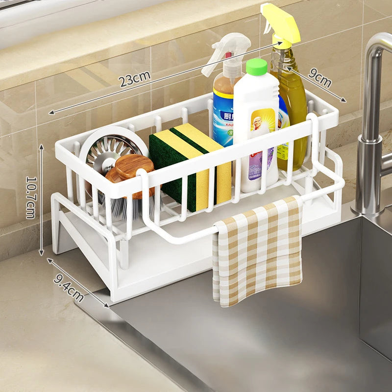 HMJ2  Multi Functional Kitchen Sponge Rack Drain Water Place Dish Soap Organize Rags Capacity Countertop And Store Items