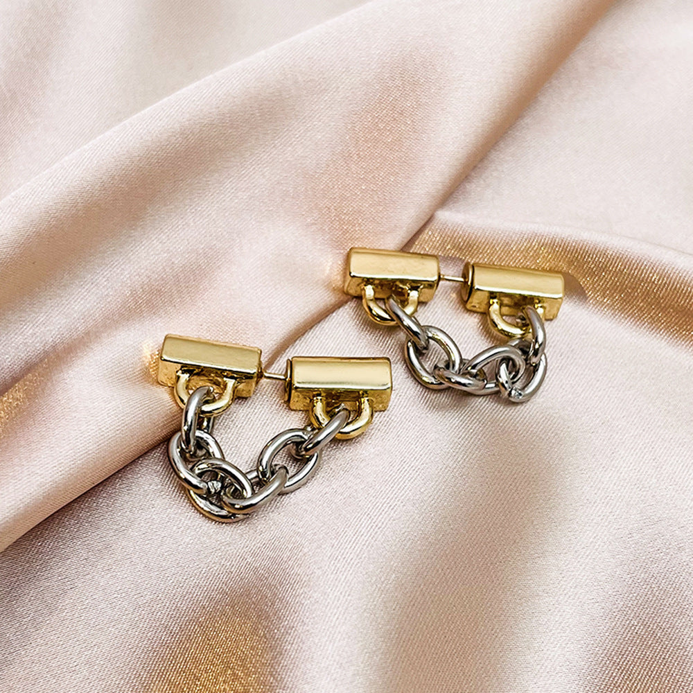 Contrast-color Metal Chain Stud Minimalist Earrings