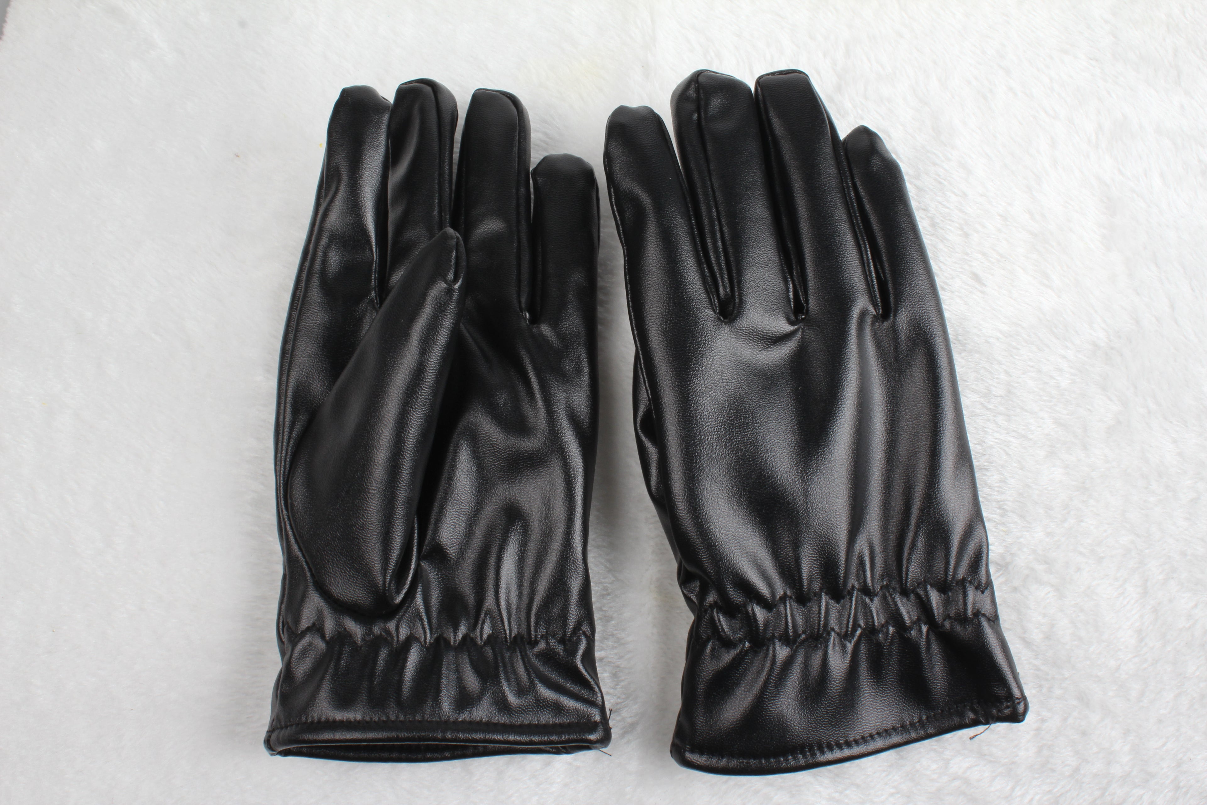1Pair Unisex Black Leather Gloves Winter Warm Windproof High Quality Soft Gloves Outdoor Cycling Skiing Running Motorbike Gloves
