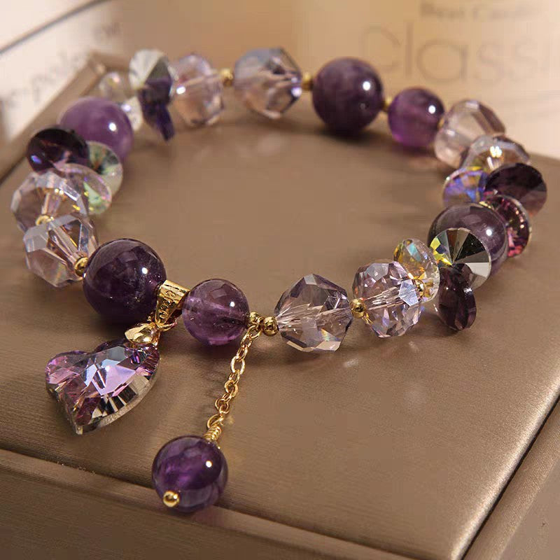 Purple Heart Crystal Bracelet Fashion Elegant Natural Amethyst Jewelry