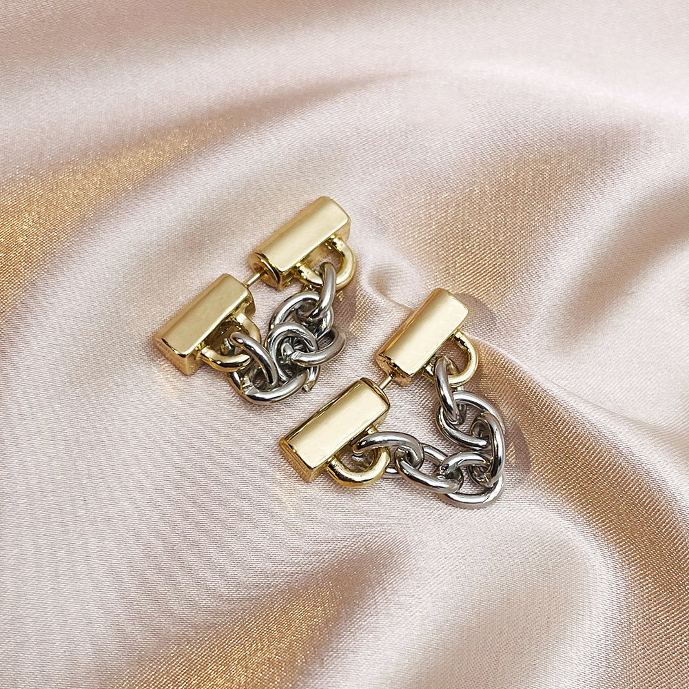 Contrast-color Metal Chain Stud Minimalist Earrings