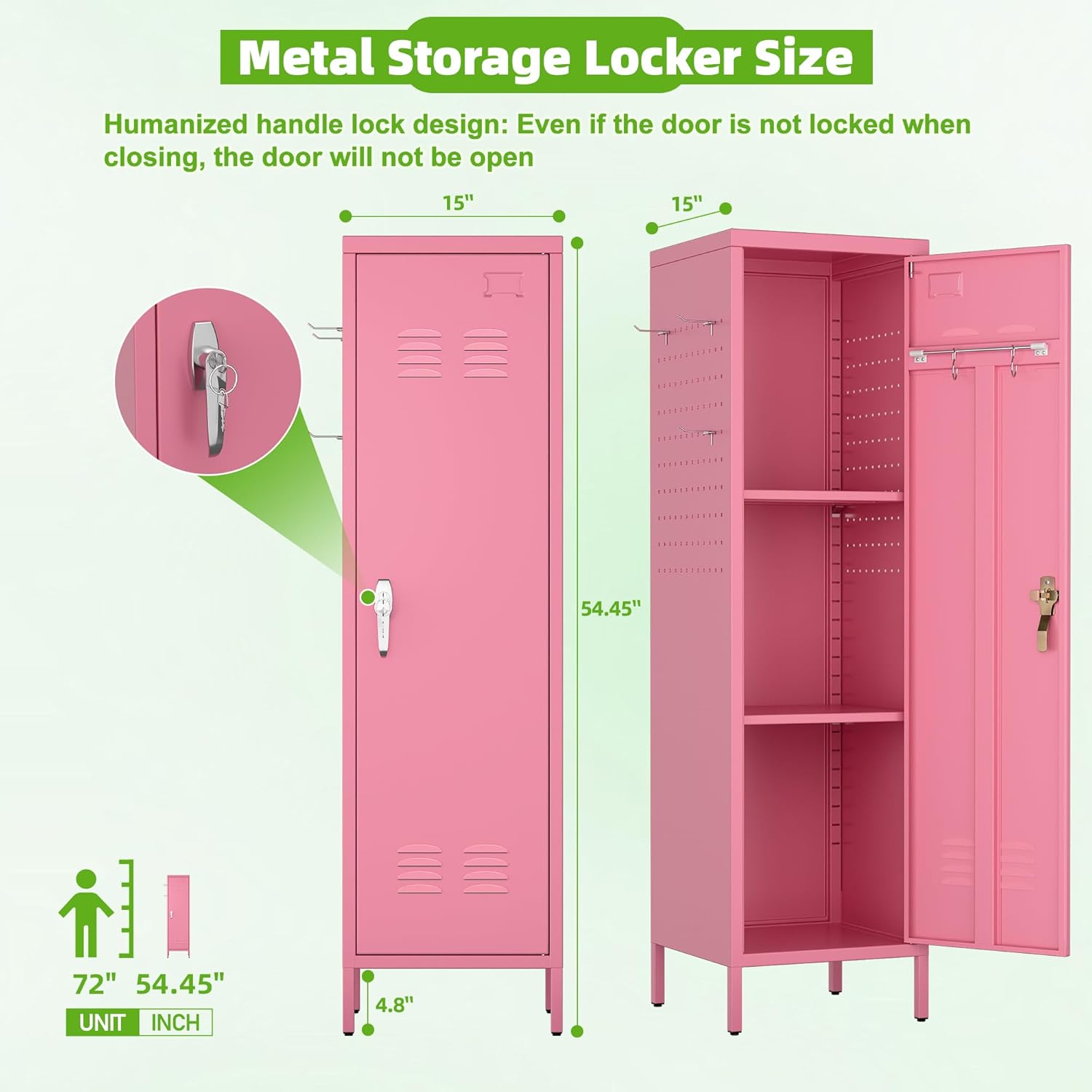 Aobabo Metal Metal Storage Locker For Employees, Lockable 1 Door With Towel Rack And 2 Side Pegboards With Hooks For School Office Gym Home, Assembly Required Pink